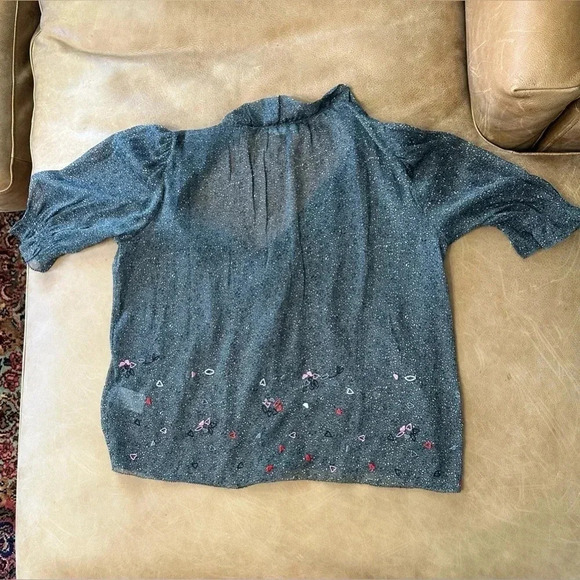 Zadig & Voltaire Sheer Heart Embroidered Beaded Blouse Womens Size Small - Picture 11 of 12